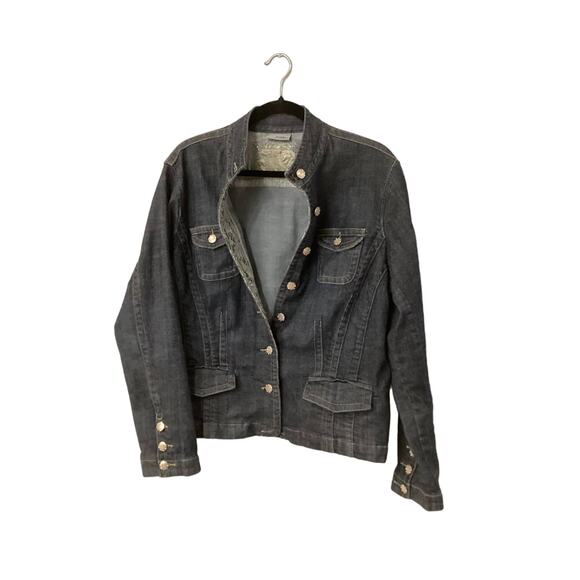 Chico's Platinum Blue Jean Jacket with Lace in Size 2, Preloved - Picture 1 of 6